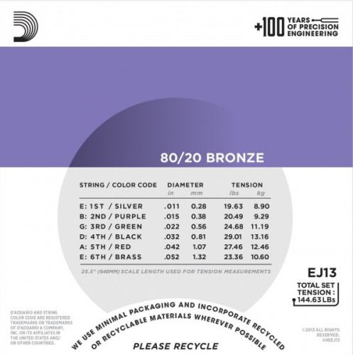 D'Addario EJ13 Custom Light 11-52 струны на акустику